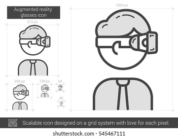 Augmented reality glasses vector line icon isolated on white background. Augmented reality glasses line icon for infographic, website or app. Scalable icon designed on a grid system.