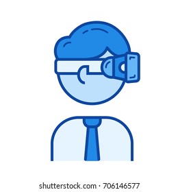 Icono de línea vectorial de gafas de realidad aumentada aislado en fondo blanco. Icono de línea de gafas de realidad aumentada para infografía, sitio web o aplicación. Icono azul diseñado en un sistema de cuadrícula.