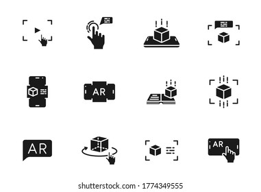 Augmented reality glyph vector icons isolated on white. Augmented and virtual reality icon set for web design, mobile app, user interface and print