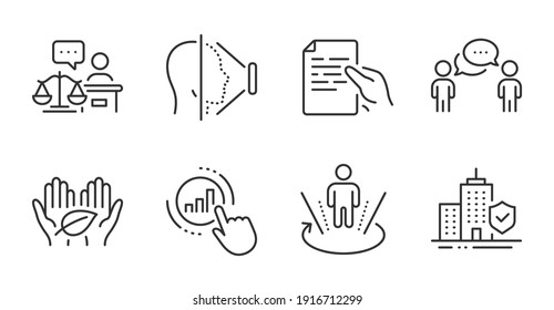 Augmented reality, Graph chart and Hold document line icons set. Court judge, Face id and Fair trade signs. Apartment insurance, Consulting business symbols. Quality line icons. Vector