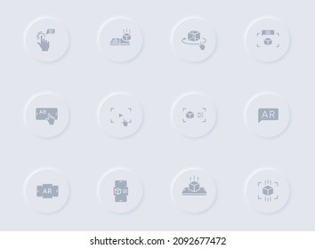 augmented reality gray vector icons on round rubber buttons. virtual reality icon set for web, mobile apps, ui design and promo business polygraphy