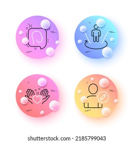 Augmented reality, Head and Hold heart minimal line icons. 3d spheres or balls buttons. Edit user icons. For web, application, printing. Virtual reality, Profile messages, Friendship. Vector