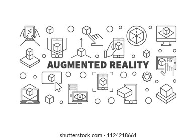 Augmented reality horizontal banner made with AR outline icons. Vector illustration