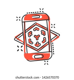 Augmented reality icon in comic style. Vr device vector cartoon illustration on white isolated background. Technology business concept splash effect.