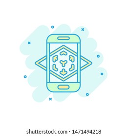 Augmented reality icon in comic style. Vr device vector cartoon illustration on white isolated background. Technology business concept splash effect.
