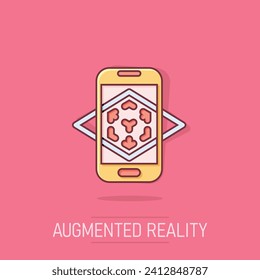 Augmented reality icon in comic style. Vr device vector cartoon illustration on white isolated background. Technology business concept splash effect.