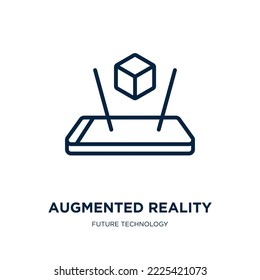 Augmented Reality Icon aus der zukünftigen Technologiekollektion. Dünne lineare Augmented Reality, Realität, erweiterte Umrisssymbol einzeln auf weißem Hintergrund. Zeilenvektorverstärkungszeichen, Symbol für 