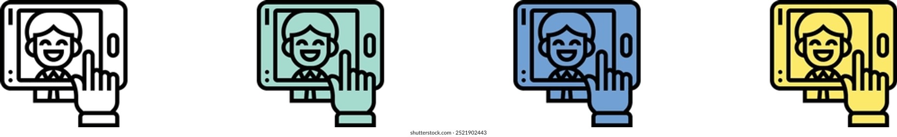 icono de realidad aumentada. Esquema, diseño de estilo verde, azul y amarillo aislado sobre fondo blanco