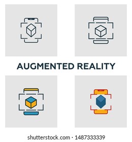 Augmented Reality icon set. Four elements in diferent styles from visual device icons collection. Creative augmented reality icons filled, outline, colored and flat symbols.