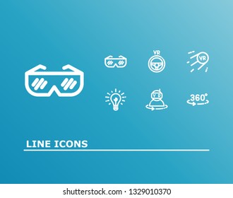 Augmented reality icon set and vr glasses with vr future, 360 rotate and vr robot. Reality robot related augmented reality icon vector for web UI logo design.