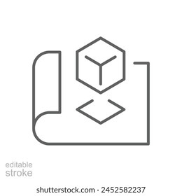 Augmented reality icon. Simple outline style. Virtual AR projection, cube, 3d, digital AR technology concept. Thin line symbol. Vector illustration isolated. Editable stroke.