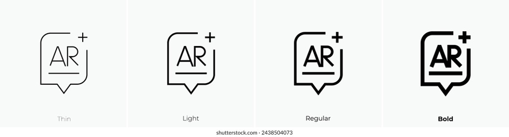 icono de realidad aumentada. Diseño de estilo fino, ligero, regular y audaz aislado sobre fondo blanco