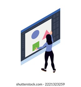 Icono de realidad aumentada con mujer usando la interfaz virtual 3d ilustración vectorial isométrica