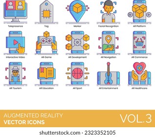 Augmented Reality Icons including 360 Image, 3D Modeling, AR App, Backpack,  Commerce, Development, Education, Entertainment, Game, Glasses, Headset, Healthcare