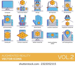 Augmented Reality Icons including 360 Image, 3D Modeling, AR App, Backpack,  Commerce, Development, Education, Entertainment, Game, Glasses, Headset, Healthcare