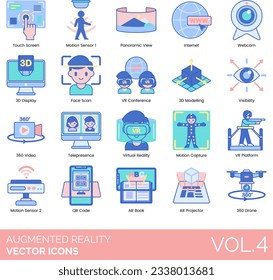 Augmented Reality Icons including 360 Image, 3D Modeling, 3D Registration, AR App, Backpack, Commerce, Development, Education, Entertainment, Game, Glasses, Headset