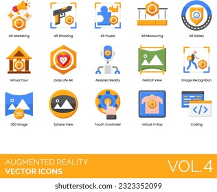 Augmented Reality Icons including Image, 3D, Modeling, Registration, App, Backpack, Commerce,  Development, Education, Entertainment, Game, Glasses, Headset, Virtual Tour, Virtual World, Virtual X Ray