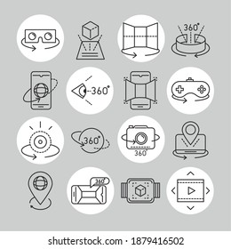 conjunto de iconos de realidad aumentada, tecnología de visualización 3D estilo de línea de ilustración vectorial