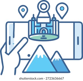 Symbole für erweiterte Realität für AR-Technologie, virtuelles Overlay, intelligente Geräte, interaktive Erfahrung und zukünftiges digitales Design