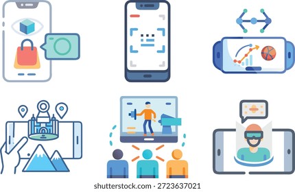 Augmented Reality Icons Set for AR Technology, Virtual Overlay, Smart Devices, Interactive Experience and Future Digital Design
