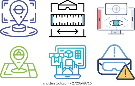 Conjunto de iconos de realidad aumentada para Tecnología AR, superposición virtual, dispositivos inteligentes, experiencia interactiva y futuro diseño digital