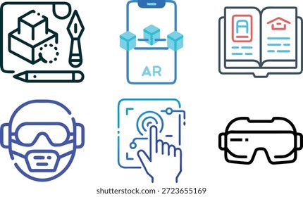 Augmented Reality Icons Set for AR Technology, Virtual Overlay, Smart Devices, Interactive Experience and Future Digital Design