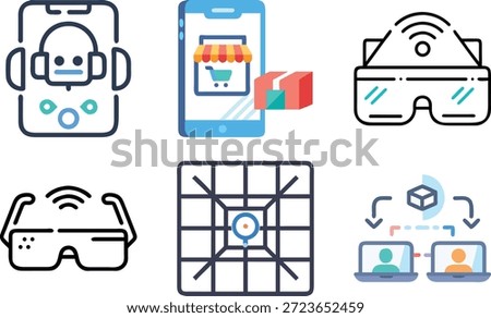 Augmented Reality Icons Set for AR Technology, Virtual Overlay, Smart Devices, Interactive Experience and Future Digital Design