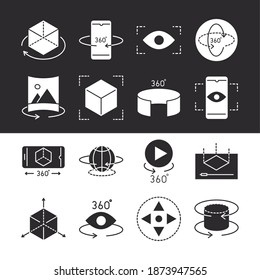 augmented reality icons set interactive simulation camera rotation vector illustration silhouette style