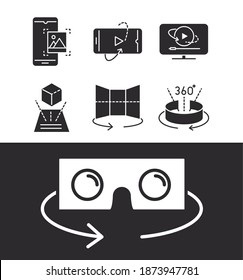 augmented reality icons set interactive simulation 360 degree view vector illustration silhouette style
