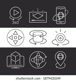 augmented reality icons set interactive simulation camera rotation vector illustration line style
