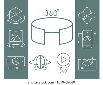 augmented reality icons set interactive simulation 360 degree view vector illustration line style