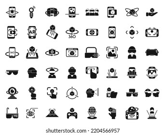 Augmented reality icons set simple vector. Virtual reality. Cube 360