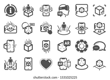 Augmented reality icons. VR simulation, Panorama view, 360 degree. Virtual reality gaming, augmented, full rotation arrows icons. 360 vr tour, virtual simulation device. Quality set. Vector