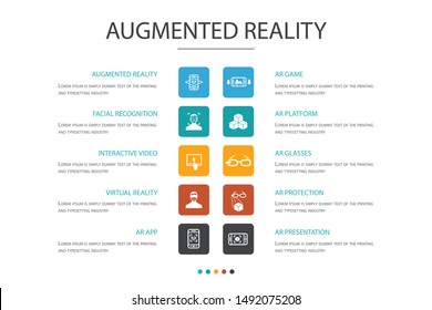 Augmented reality Infographic 10 option concept.Facial Recognition, AR app, AR game, Virtual Reality icons
