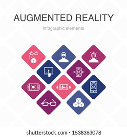 Augmented reality Infographic 10 option color design.Facial Recognition, AR app, AR game, Virtual Reality simple icons