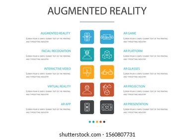 Augmented reality Infographic 10 option concept. Facial Recognition, AR app, AR game, Virtual Reality simple icons