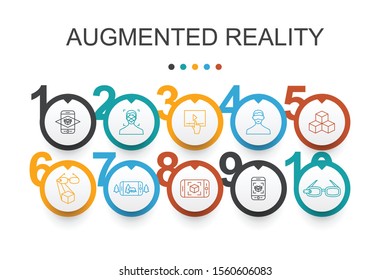 Augmented reality Infographic design template.Facial Recognition, AR app, AR game, Virtual Reality simple icons