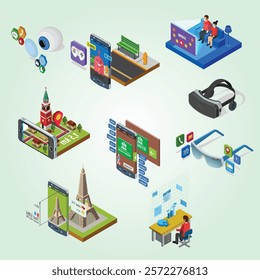 Augmented Reality Isometric Icons Set