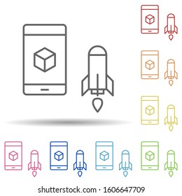 Augmented reality, launch, rocket, mobile in multi color style icon. Simple thin line, outline vector of augmented reality icons for ui and ux, website or mobile application
