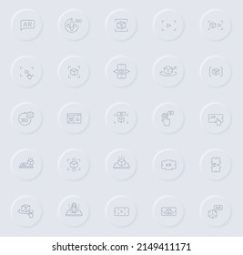 augmented reality line gray icons on round rubber buttons. augmented reality icon set for web, mobile apps, ui design and promo business polygraphy
