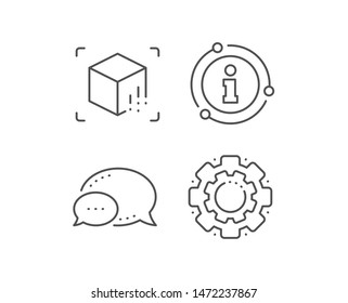 Augmented reality line icon. Chat bubble, info sign elements. VR simulation sign. 3d cube symbol. Linear augmented reality outline icon. Information bubble. Vector