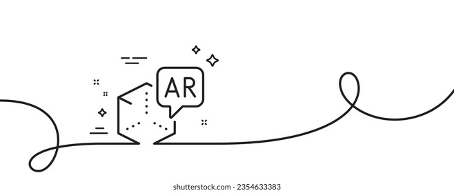 Augmented reality line icon. Continuous one line with curl. VR simulation sign. 3d cube symbol. Augmented reality single outline ribbon. Loop curve pattern. Vector