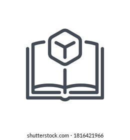 Augmented reality line icon. Guide book with cube vector outline sign.