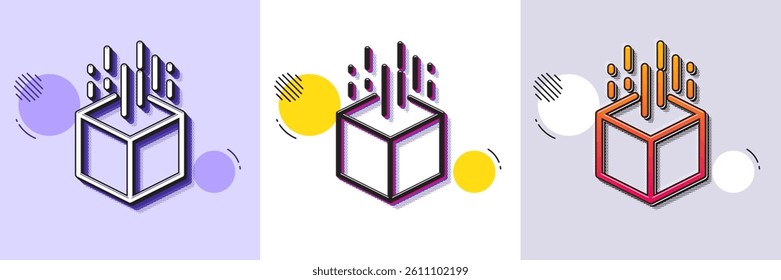 Augmented reality line icon. Halftone dotted pattern. Gradient icon with grain shadow. VR simulation sign. 3d cube symbol. Line augmented reality icon. Various designs. Vector