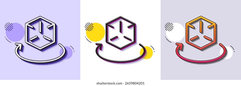 Augmented reality line icon. Halftone dotted pattern. Gradient icon with grain shadow. VR simulation sign. 3d cube symbol. Line augmented reality icon. Various designs. Vector