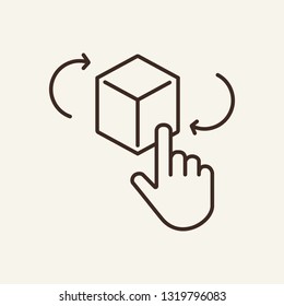 Augmented reality line icon. Human hand and cube on white background. Mobile app concept. Vector illustration can be used for topics like technology, modern world, gadget