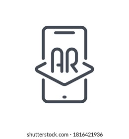 Augmented reality line icon. Mobile phone with AR vector outline sign.