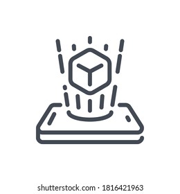Augmented reality line icon. Mobile phone with Cube projection vector outline sign.