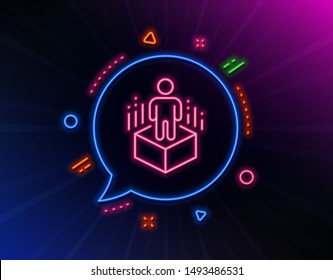 Augmented reality line icon. Neon laser lights. VR simulation sign. 3d person symbol. Glow laser speech bubble. Neon lights chat bubble. Banner badge with augmented reality icon. Vector