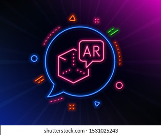Augmented reality line icon. Neon laser lights. VR simulation sign. 3d cube symbol. Glow laser speech bubble. Neon lights chat bubble. Banner badge with augmented reality icon. Vector